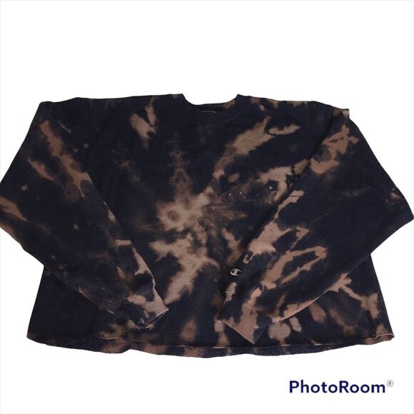 Champion ECO Cropped Bleached Tie Dye Sweatshirt Sz XL Warm Boho Cozy Beach - Picture 1 of 11